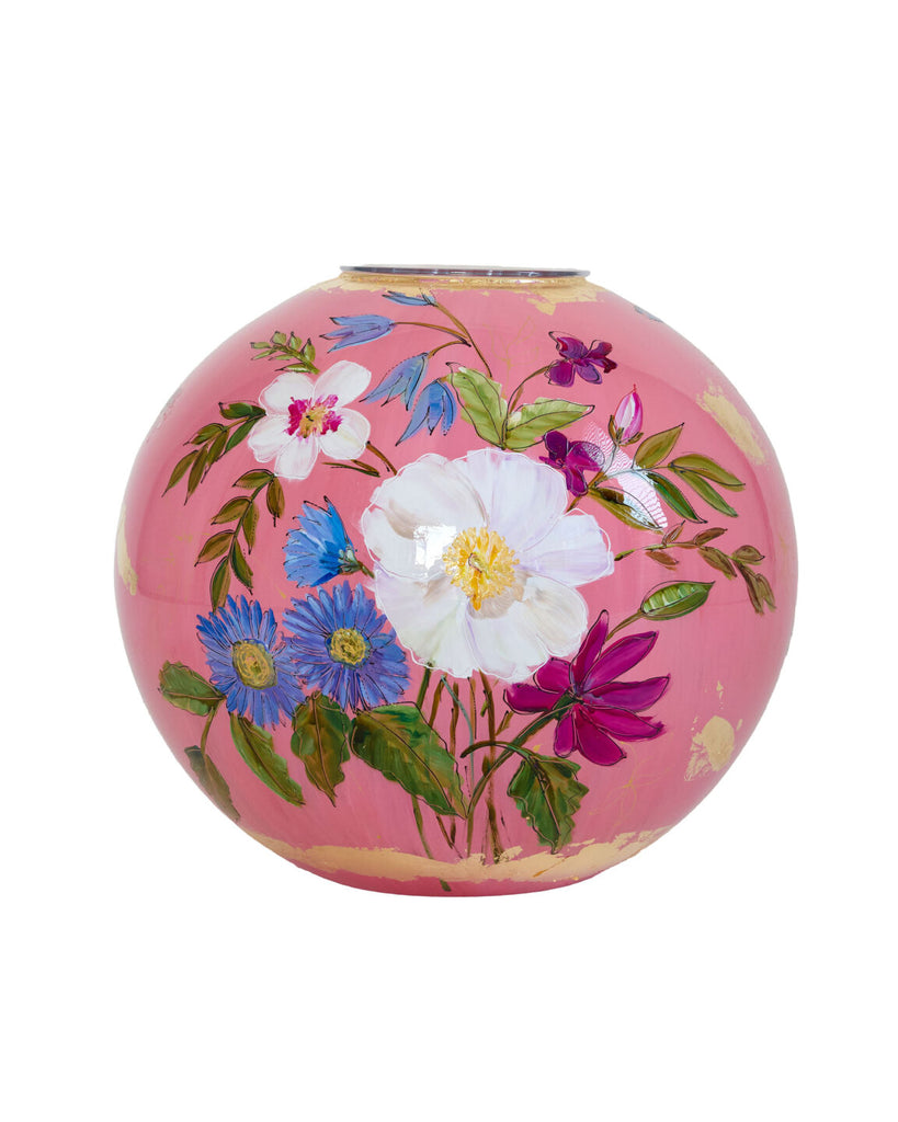 Rozevaas met gouden detail van Doortje Ijpelaar van glas met bloemen als ontwerp